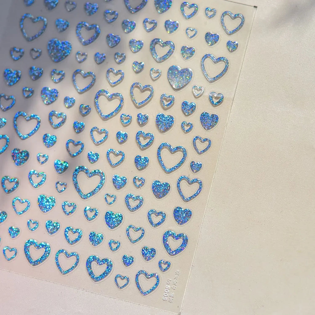 5D Gradient Love Gem Glitter Love Heart Colorful Cat's Eye Rhinestone Soft Self Adhesive Nail Art Stickers Shiny Manicure Decals
