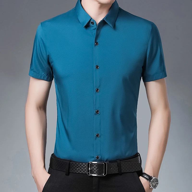 8 Colors Men's Casual Business Short Sleeved Shirt Wrinkle Resistant Fashionable Top