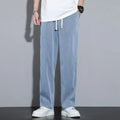Summer Soft Lyocell Fabric Men's Jeans Thin Loose Straight Pants Drawstring Elastic Waist Korea Casual Trousers Plus Size M-5XL