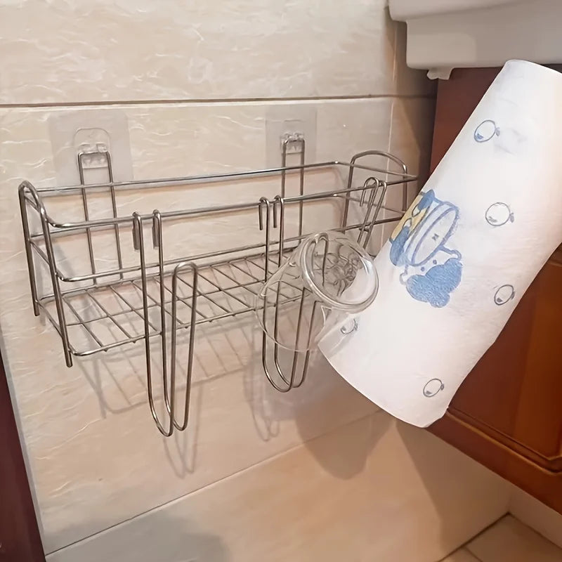 Kitchen Storage rack Hanging Cup Drying Rack for Water Bottles Coffee Mugs  Storage with Hooks Space Saving Bathroom Organizer.