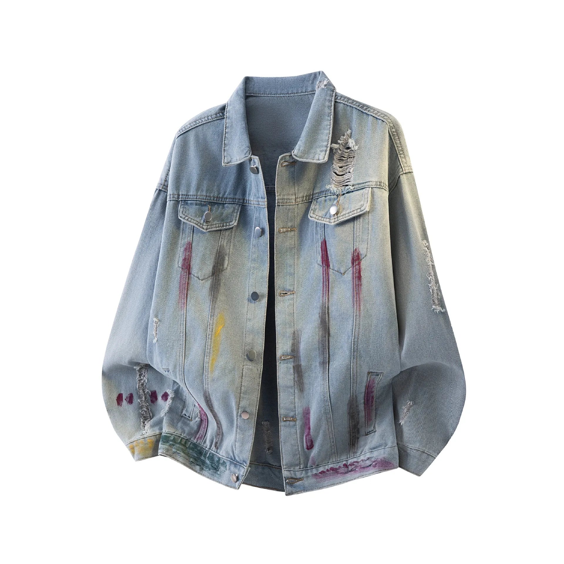 2026 Spring and Autumn American Retro Washed and Dyeed Hole Denim Jacket Men's Design Sense