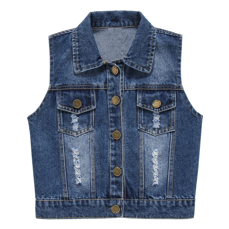 High Quality Children's Ripped Denim Vest Spring Autumn New Style Boys Girls Sleeveless Jacket Outerwear Trendy Hole Waistcoat