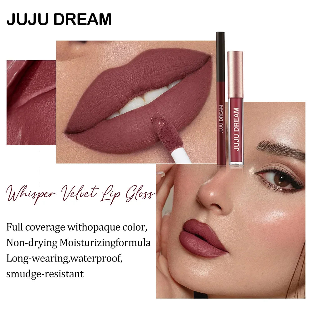 2-Piece Matte Lip Gloss & Lip Liner Set, Long-Lasting Cup-Shaped Formula Glides On Smoothly, Perfect For Everyday Makeup Looks.