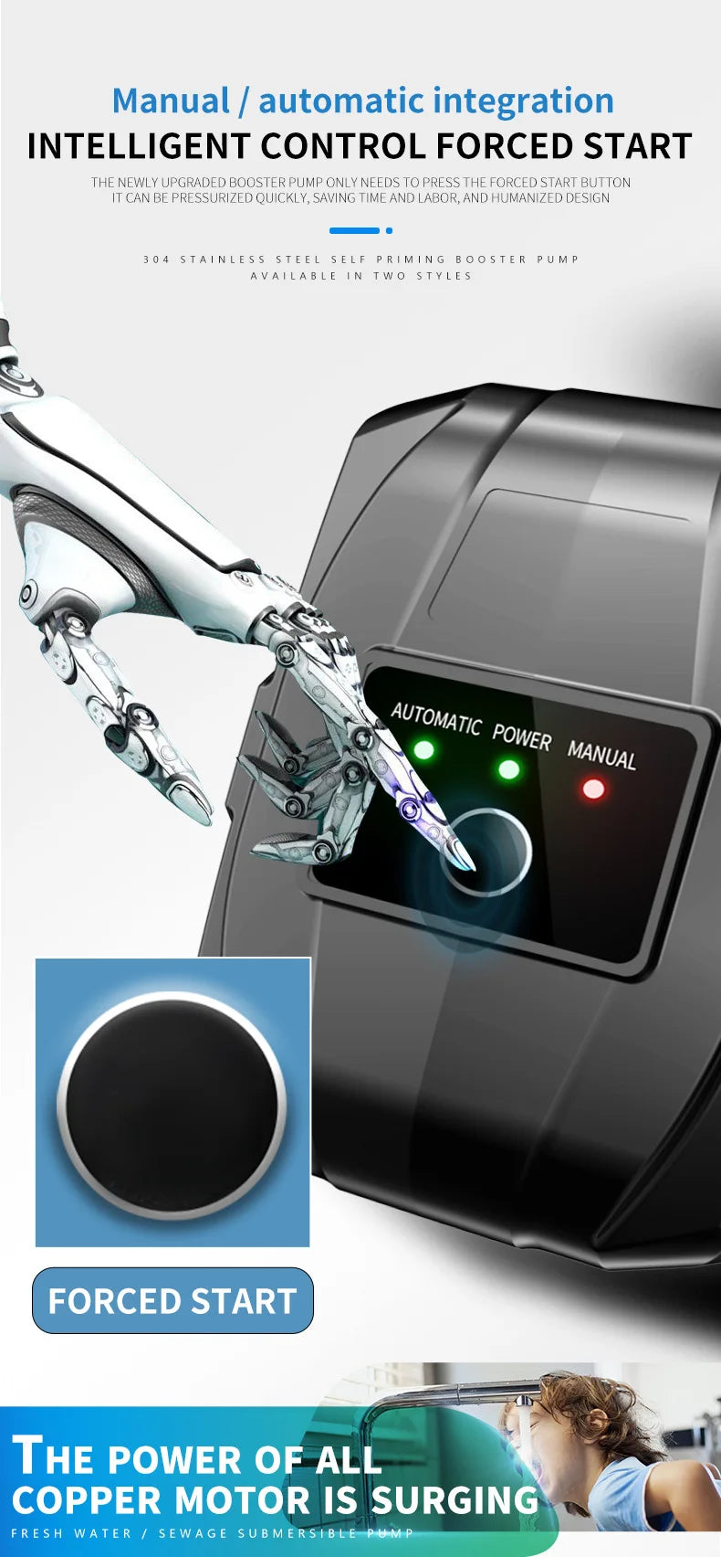 110V/220V New Automatic Booster Pump Tap Water Pipeline Booster Water Heater Shower Shower Bath Water Pressure Pressurized Mute