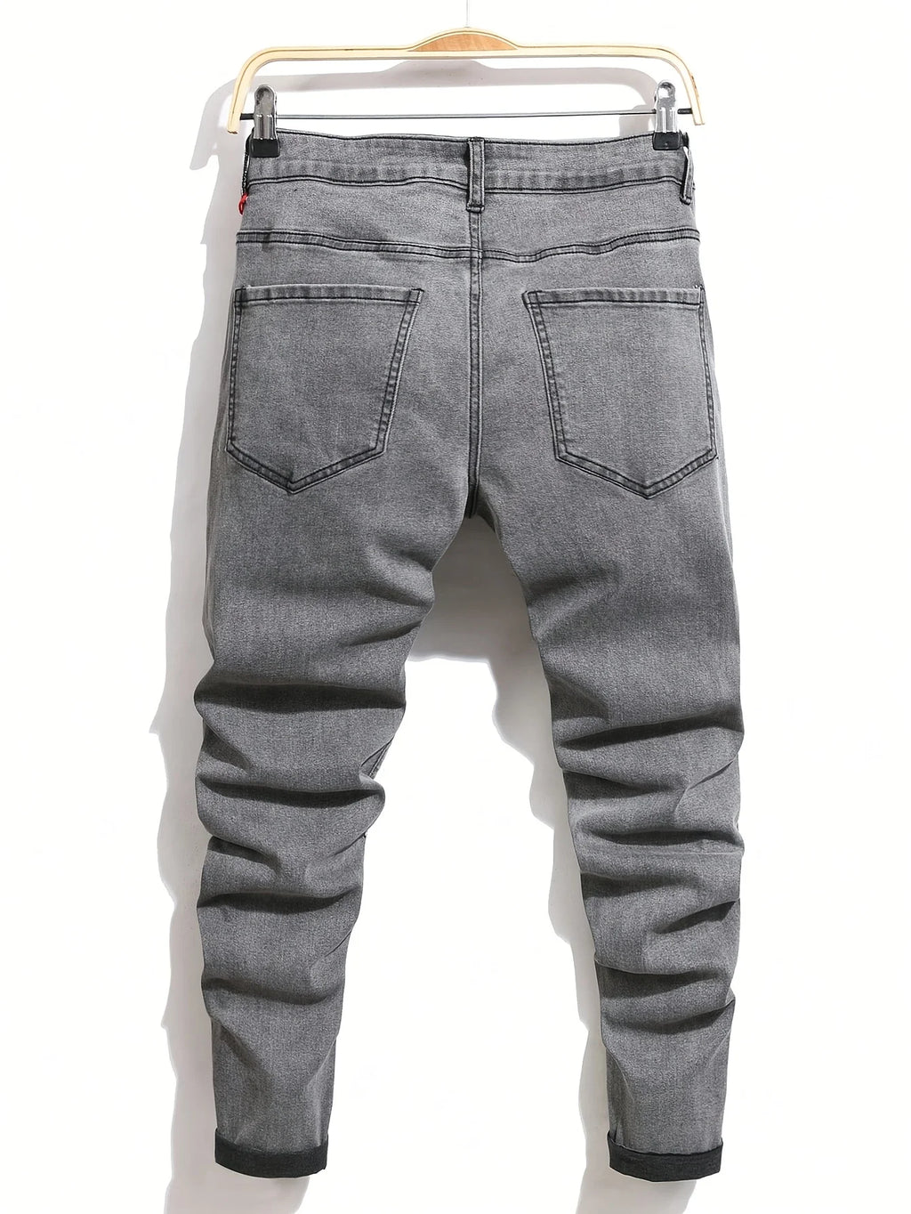 Men's Ripped Denim Jeans for Man High Stretch Skinny Biker Pants Casual Slim Fit Trousers with Patchwork Embroidery Streetwear