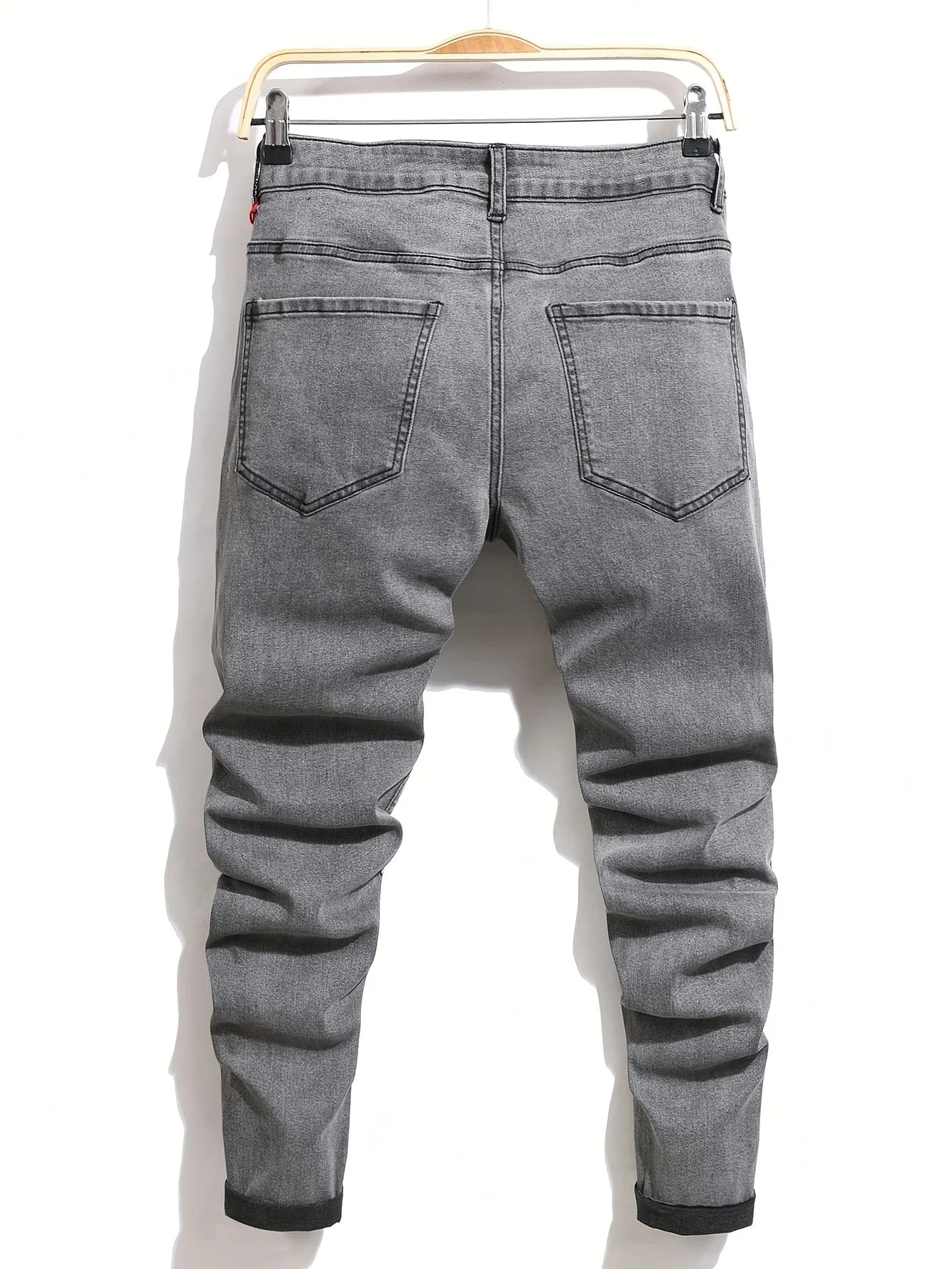 Men's Ripped Denim Jeans for Man High Stretch Skinny Biker Pants Casual Slim Fit Trousers with Patchwork Embroidery Streetwear