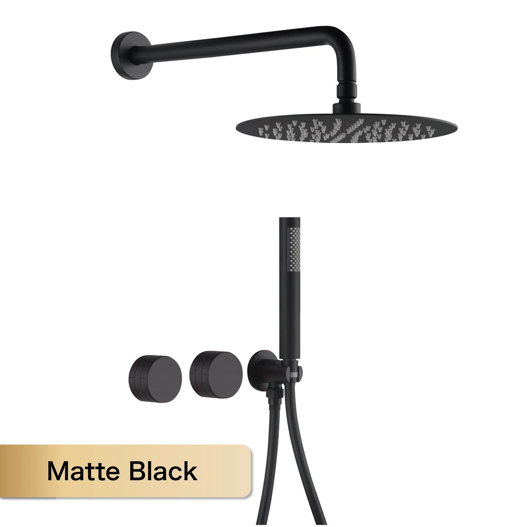 Luxury Gun Gray Brass Wall Mounted Shower System with Embedded Design, Dual Handle Hot and Cold Water, Simple Bathroom Faucet