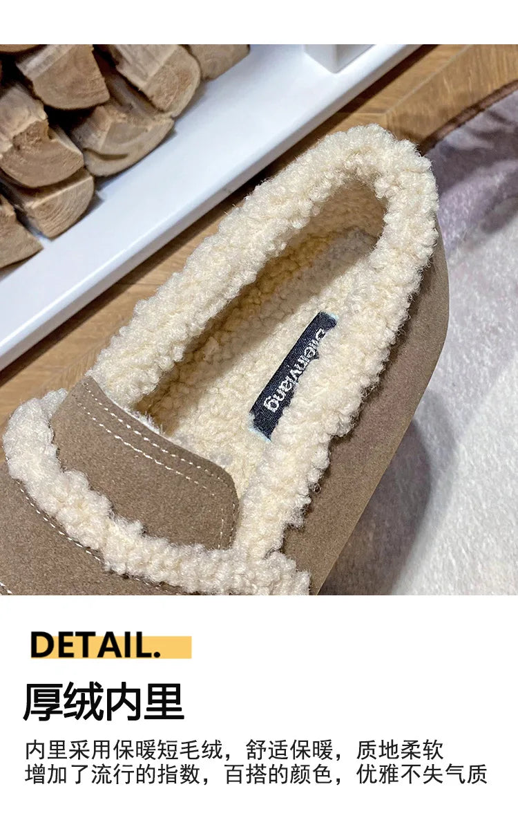 2026 Faux Suede Flats Women Lambswool Loafers Winter Warm Cotton Shoes Ladies Platform Fleeces Mocasines Female Sheep Fur Boots