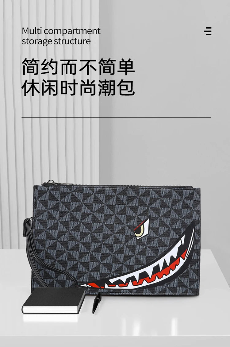 2026 New Men's Business Casual Clutch Bag Fashion Shark Print Envelope Bag Wallet Phone Bag Large Capacity Men's Gifts Pouch Pho