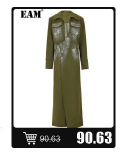 [EAM] Women Green Pleated Drawstring Long Irregular Vest Dress New Round Neck Sleeveless Fashion Tide Spring Summer 2026 1DJ2512