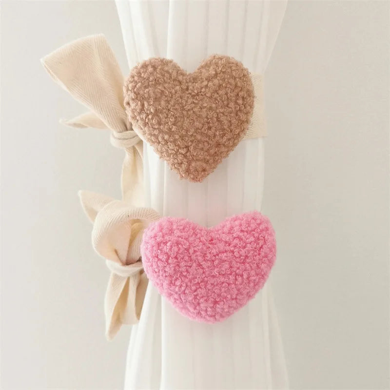Plush Heart Curtain Tiebacks Bundle Rope Car Curtain Ties Baby Kids Room Window Curtain Holders Home Decor Curtain Accessories