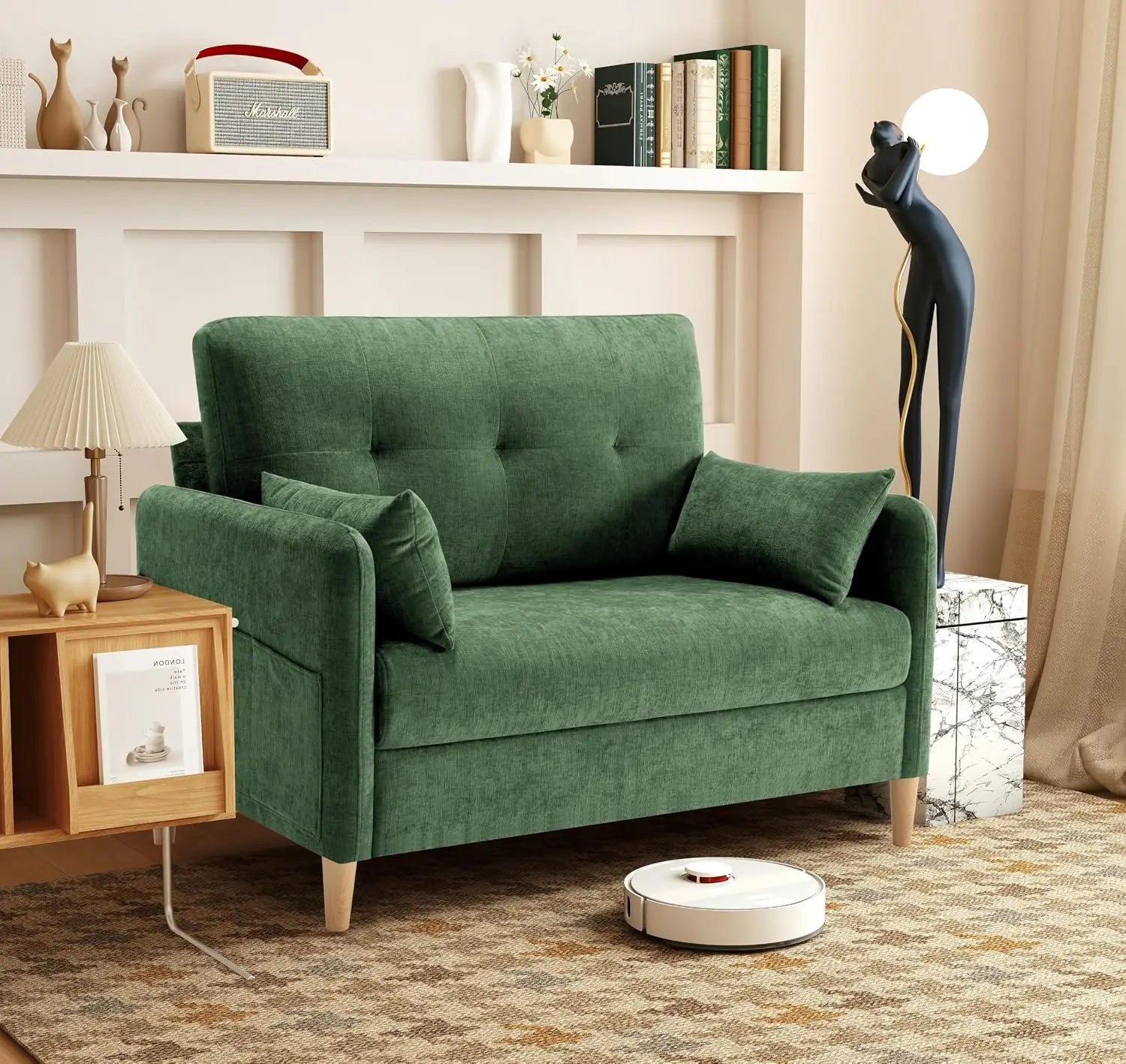47" Chenille Loveseat with Pillow & Removable Cover for Small Space Bedroom Apartment Dorm Office, Customized