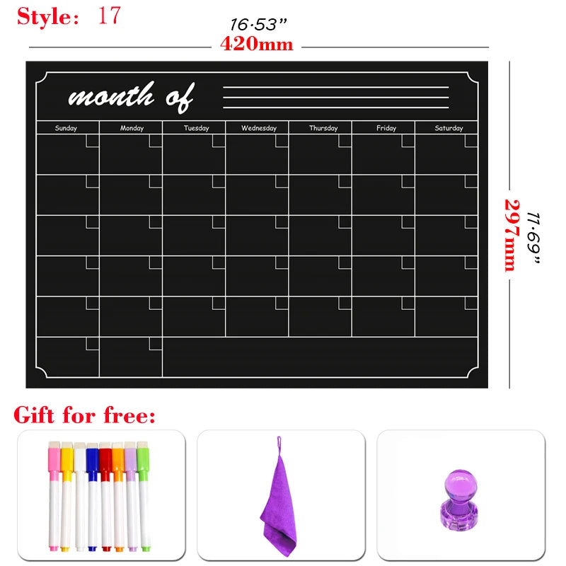 A3 Size Magnetic Monthly Weekly Planner Dry Erase Whiteboard Calendar Table Blackboard Fridge Sticker Message Board Menu