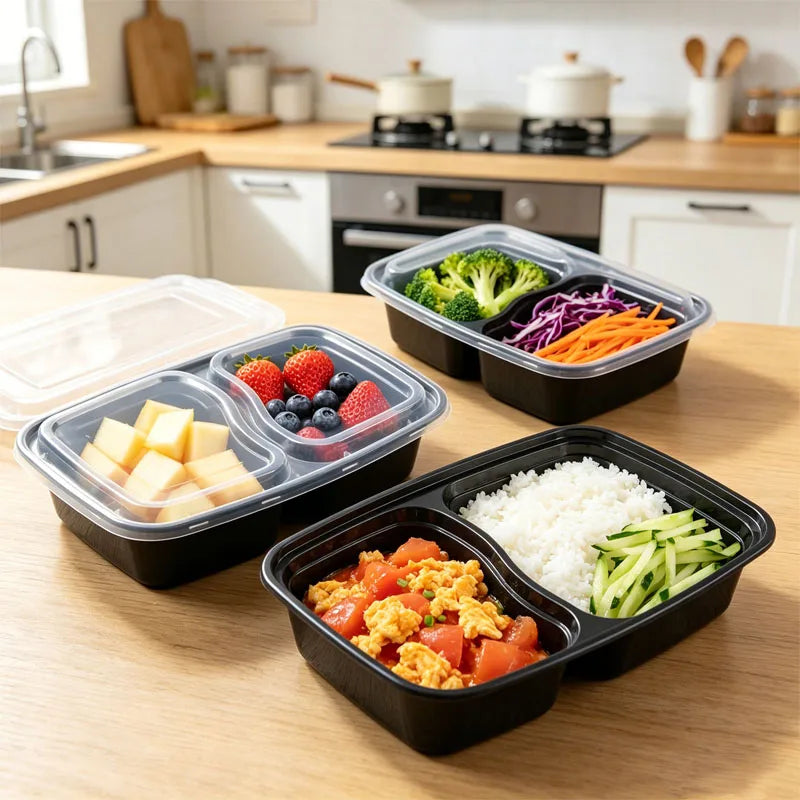 5/10PCS Black Two Compartment Food Lunch Box Fast Food Fruit American Square Box Two Compartments Picnic Graduation Season