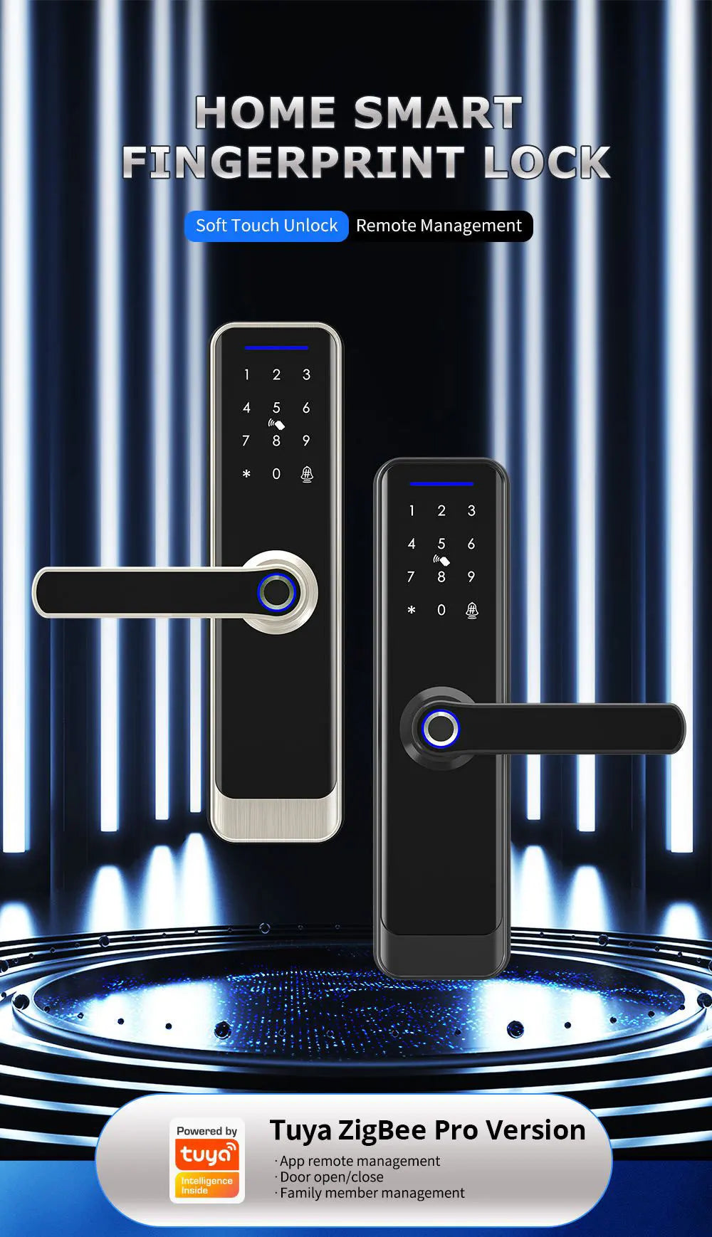 Zemismart Zigbee Fingerprint Door Lock Work with Tuya IC Card Key Password App Unlock with Doorbell Security Mechanical Lock