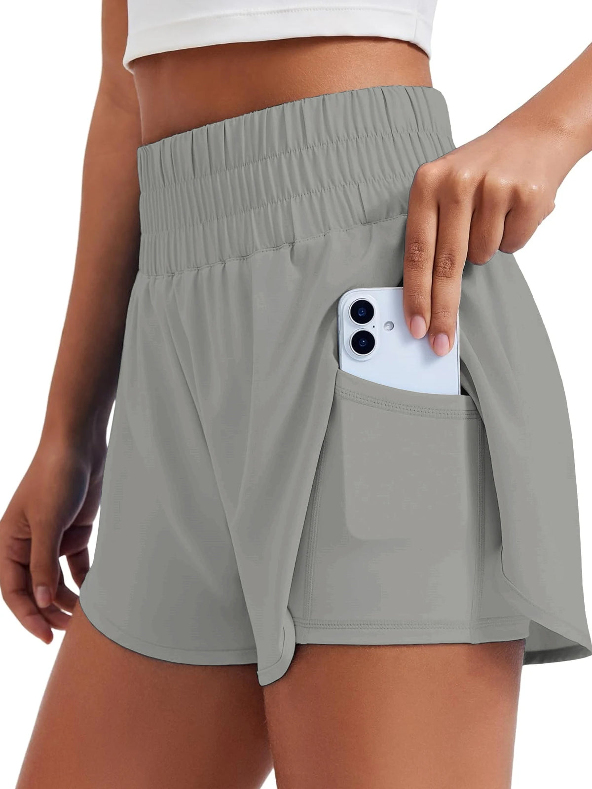 Women's High-Waisted Yoga and Running Fake Two-Piece Shorts with Anti-Exposure Design, Slimming Effect for Gym Use
