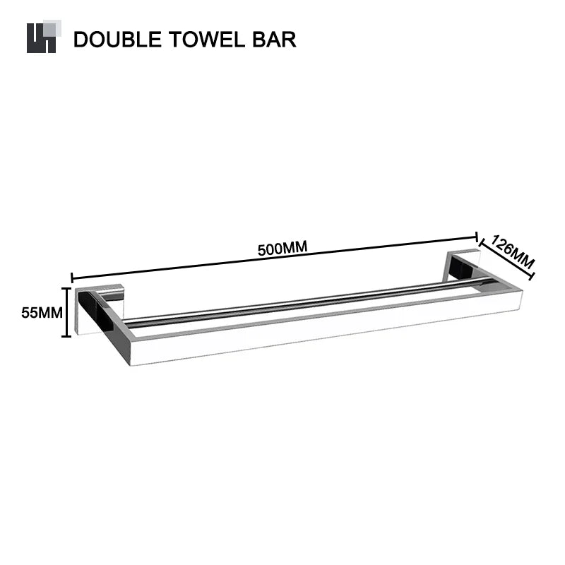 Stainless Steel Chrome Bathroom Hardware Set Square Towel Rack Towel Rack Tissue Holder Robe Hook Bathroom Rack Accessories