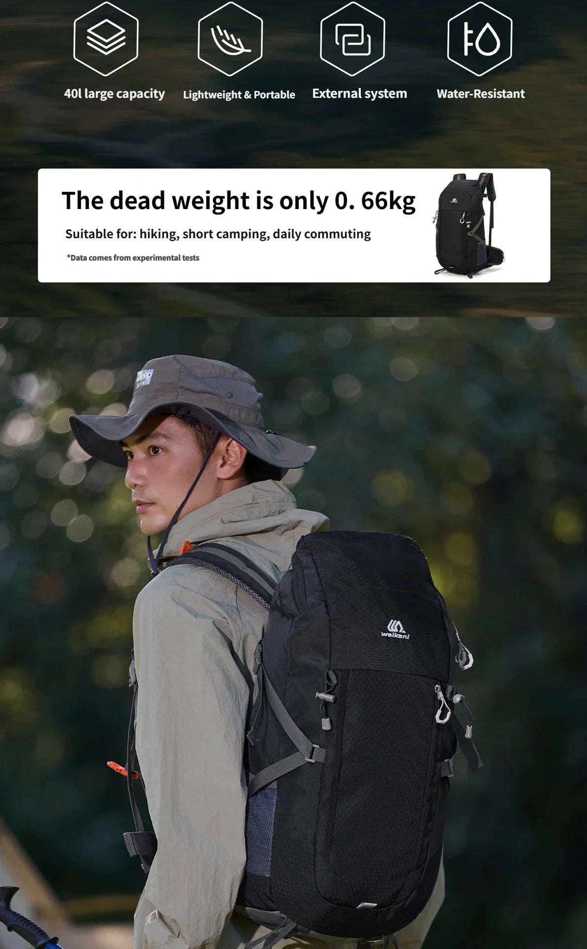 40L Hiking Backpack Men Women Outdoor Camping Rucksack Lightweight Waterproof Travel Bag Mountaineering Trekking Daypack