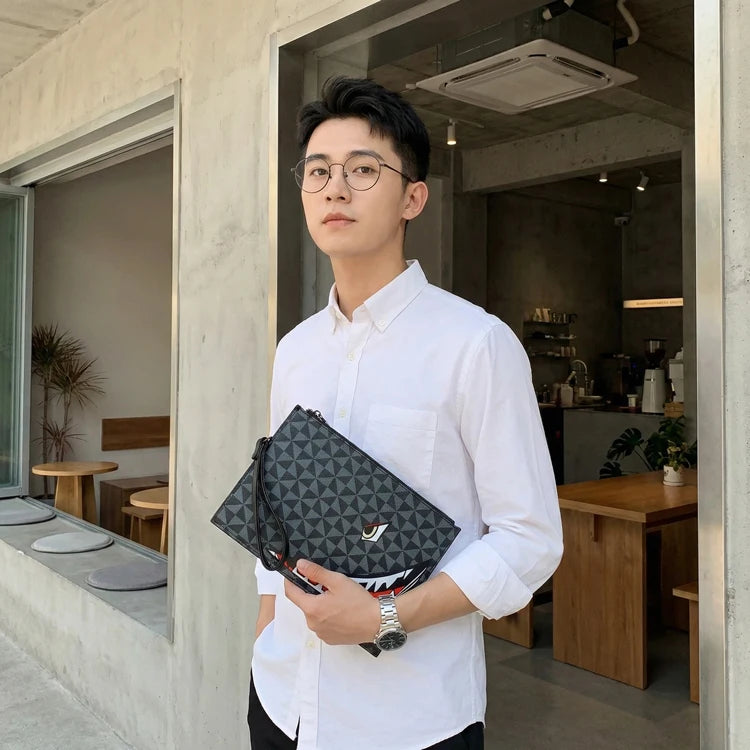 2026 New Men's Business Casual Clutch Bag Fashion Shark Print Envelope Bag Wallet Phone Bag Large Capacity Men's Gifts Pouch Pho