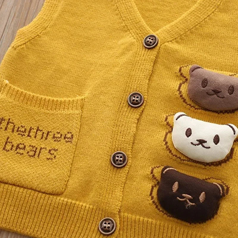 Spring Autumn New Outdoor Kids Knitted Vest Boys Girls Baby Solid Color Sweater Waistcoats Warm Soft V-neck Infant Vest Cardigan