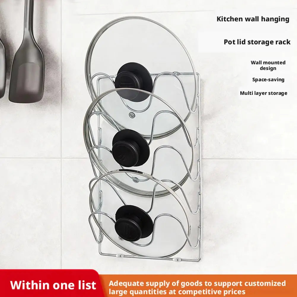 Kitchen Organizer Rack Wall Hanging Pot Cover Rack Five-Layer Pot Lid Multifunctional Rack Space Saving Kitchen Storage Rack