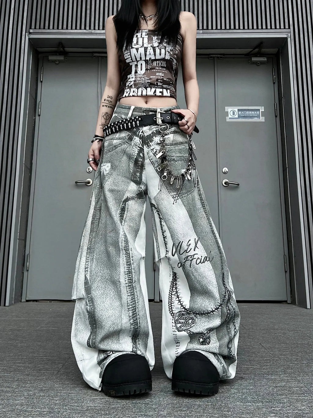 2026 Women's Wide Leg Jeans Casual Cotton Denim Print High Waist Loose Fit Trousers Y2K Vintage Light Wash Street Style