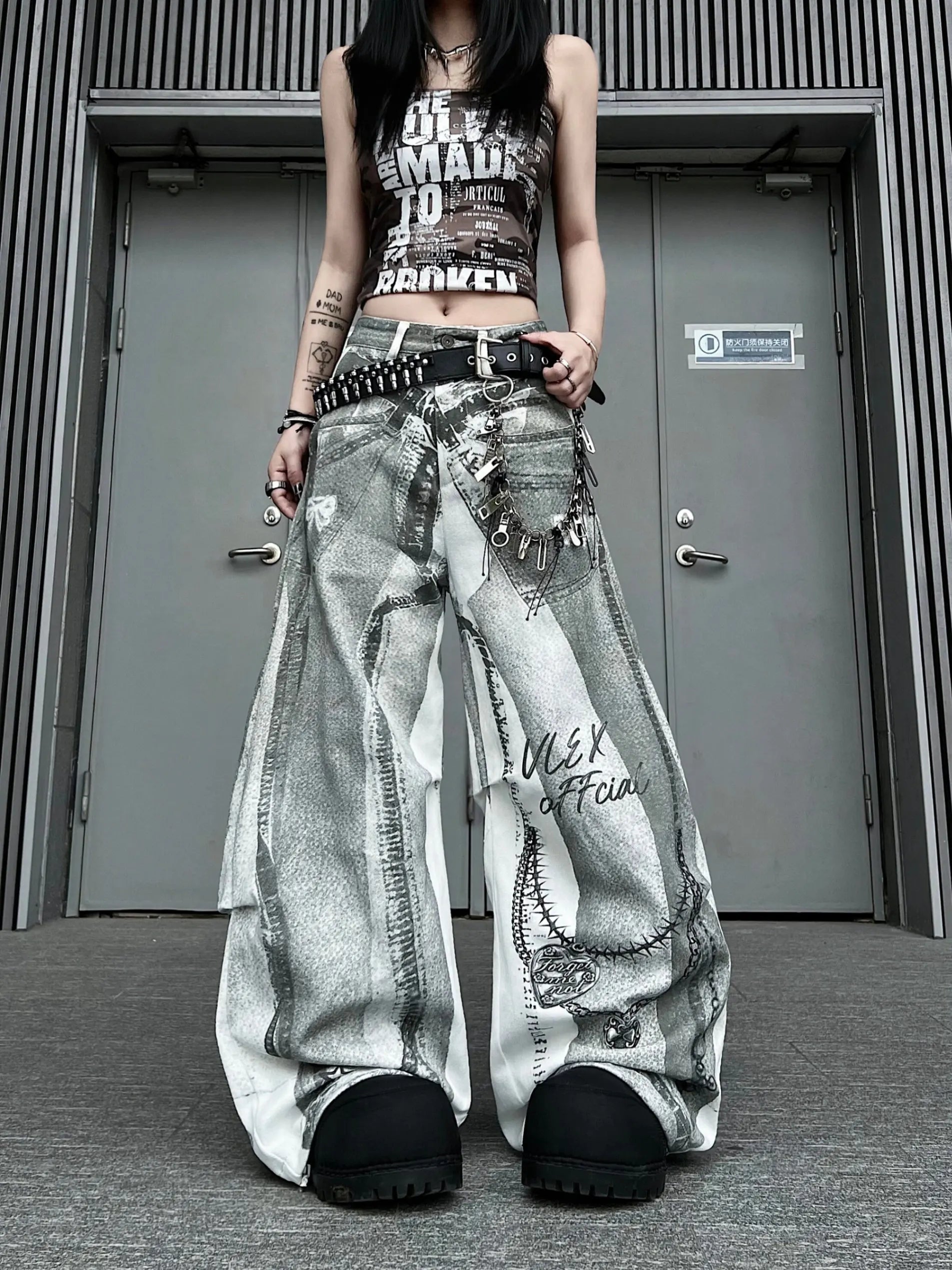 2026 Women's Wide Leg Jeans Casual Cotton Denim Print High Waist Loose Fit Trousers Y2K Vintage Light Wash Street Style