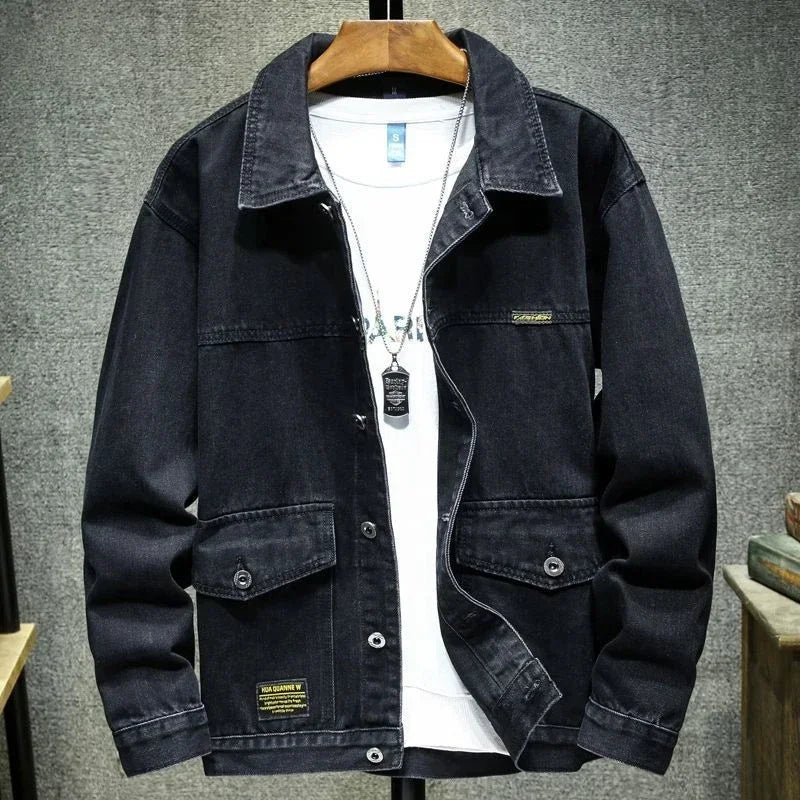 Denim Jackets Man Autumn Cargo Jeans Coat for Men Black Low Price Clothing of Fabric on Board Elatic Designer Korean Style G