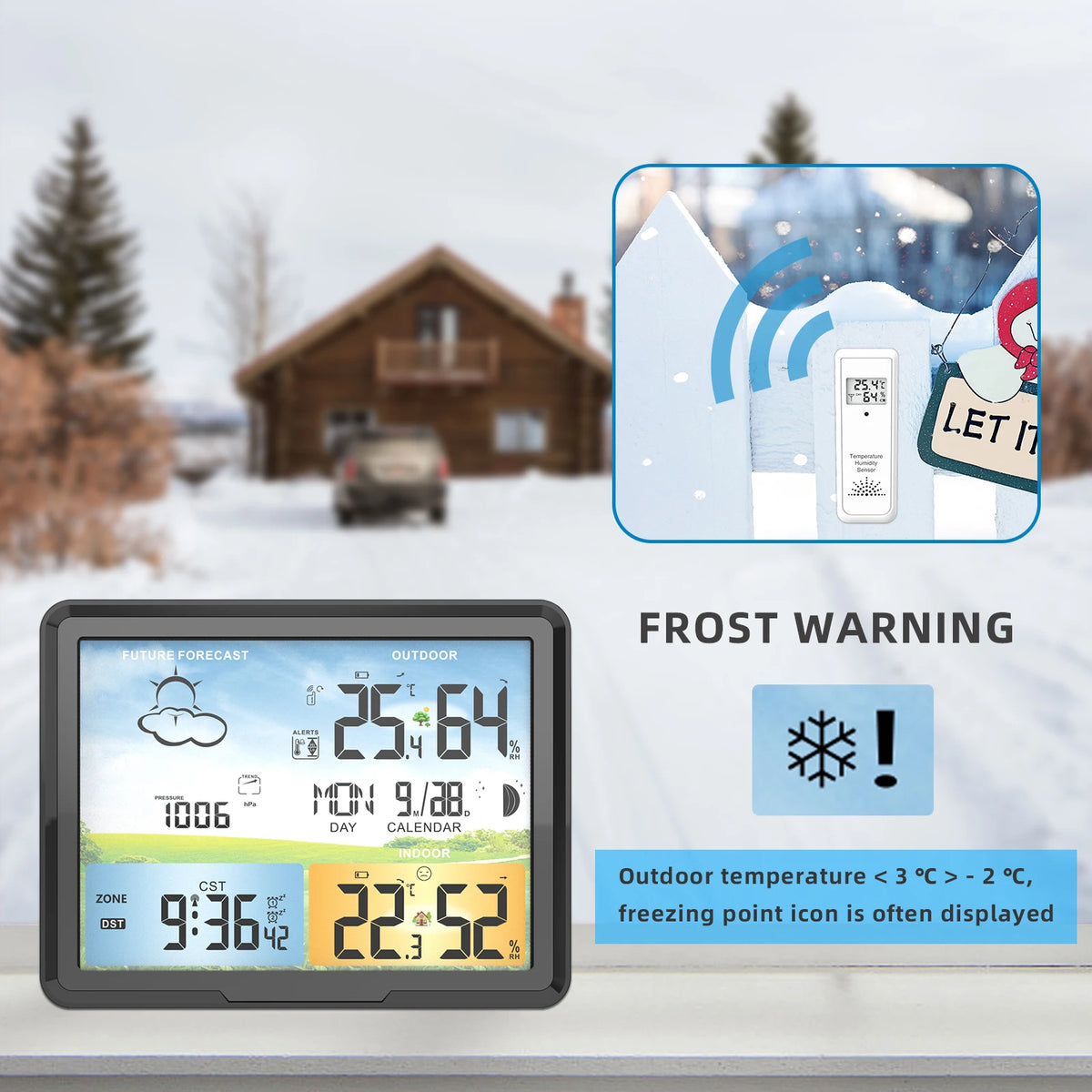 FABISENSE Wireless Weather Station with Indoor Outdoor Sensor Thermometer Hygrometer, Forecast Barometer Moon Phase, USB Powered
