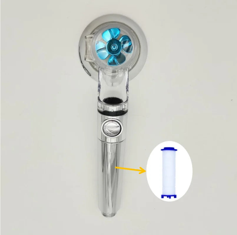 Propeller Pressurized Shower Head High Pressure With Stop Button Filter Water Saving Rainfall Showerhead Bathroom Accessories