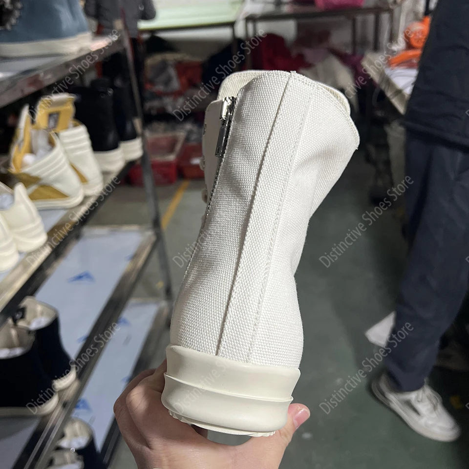 Brand Men Shoes Ro Casual Canvas Shoes High Top Women Sneakers Quality Black Ankle Boot Designer Zipper Luxury Laces Flat Shoes
