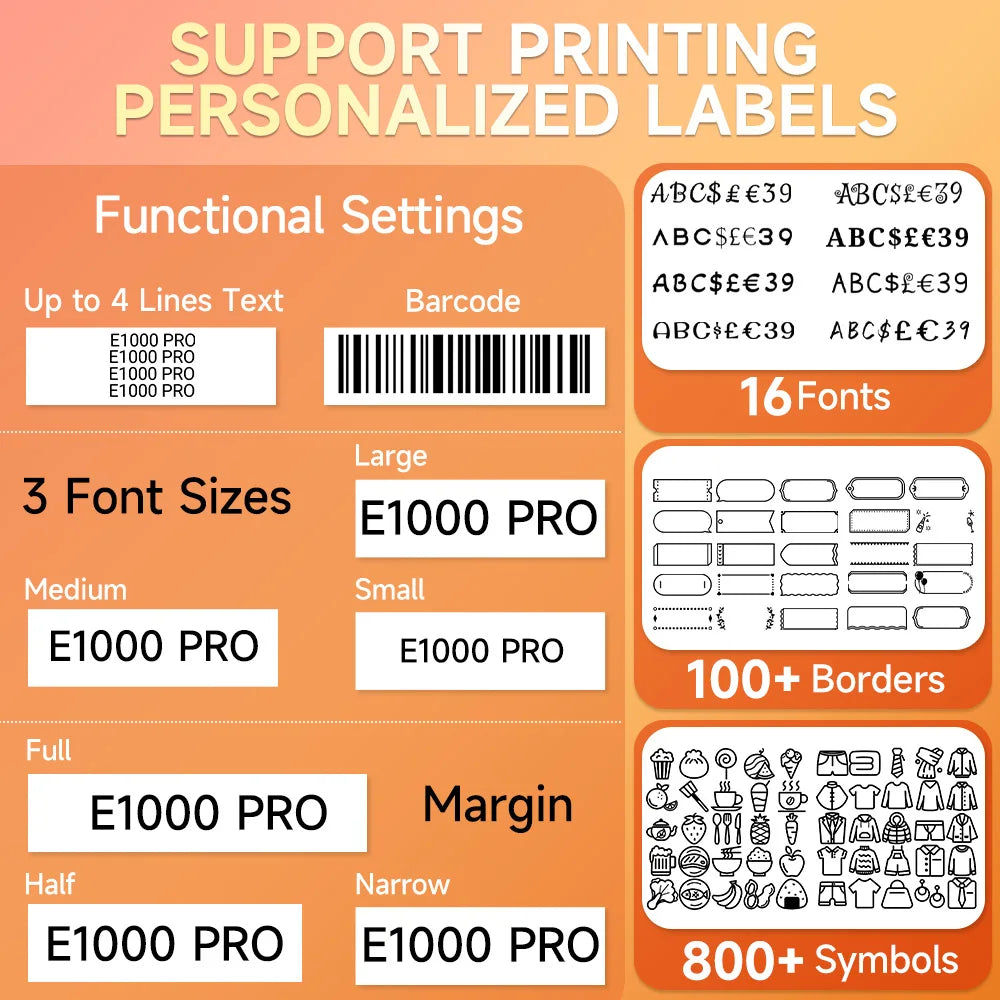 Industrial Labeling E1000 PRO Label Maker Printer Keyboard Symbol Compatible for Brother TZ231 Label Maker Tape Heat Shrink Tube