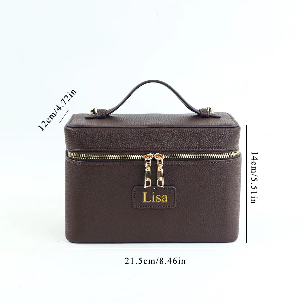 Customized Name PU Leather Cosmetic Bag with Zoned Storage and Large Capacity Toiletry Bag for Autumn and Winter New Products