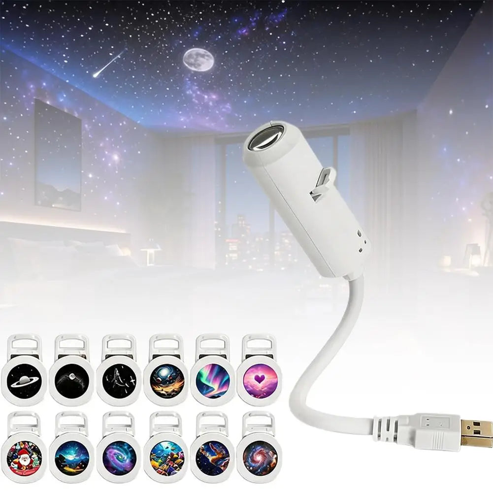 USB Star Galaxy Projector Night Light Car Ambient Light Romantic Atmosphere Starry Sky Projection Lamp For Car Home Decor Light