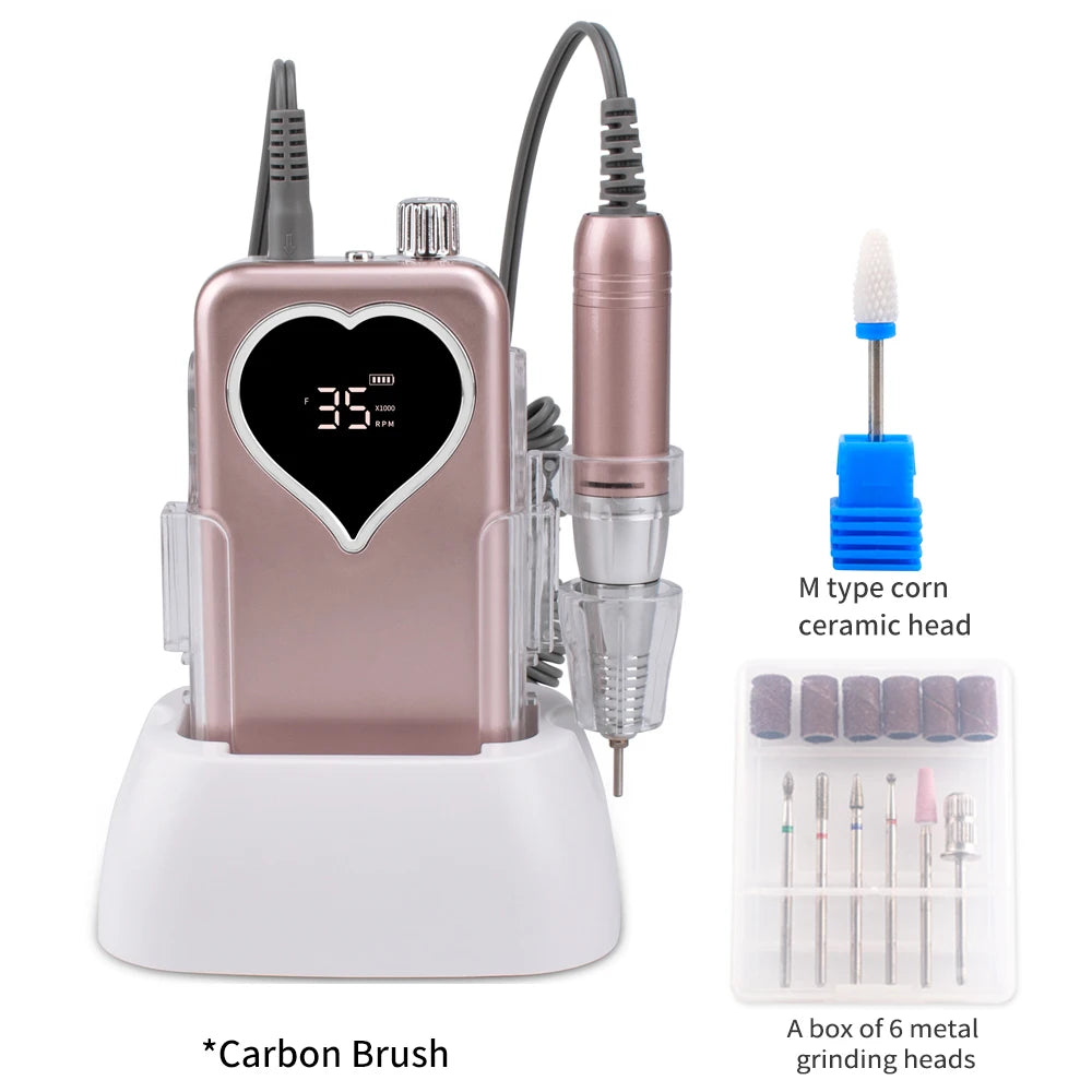 Professional Manicure Electric Nail Drill Machine 35000RPM Cordless Nail File Rechargeable Nail Polishing Grinder For Nails