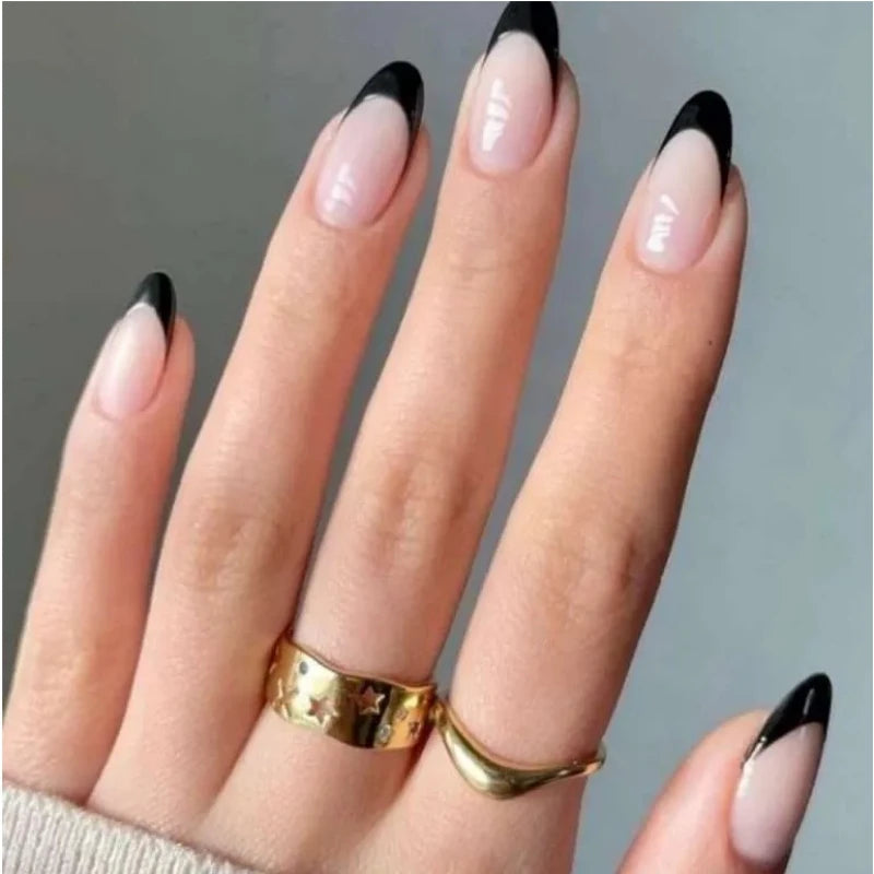 24Pcs/Set Blue Sky White Cloud Fake Nails Glue DIY Manicure Pattern Design False Nail French Stiletto Full Cover Nail Art Tools