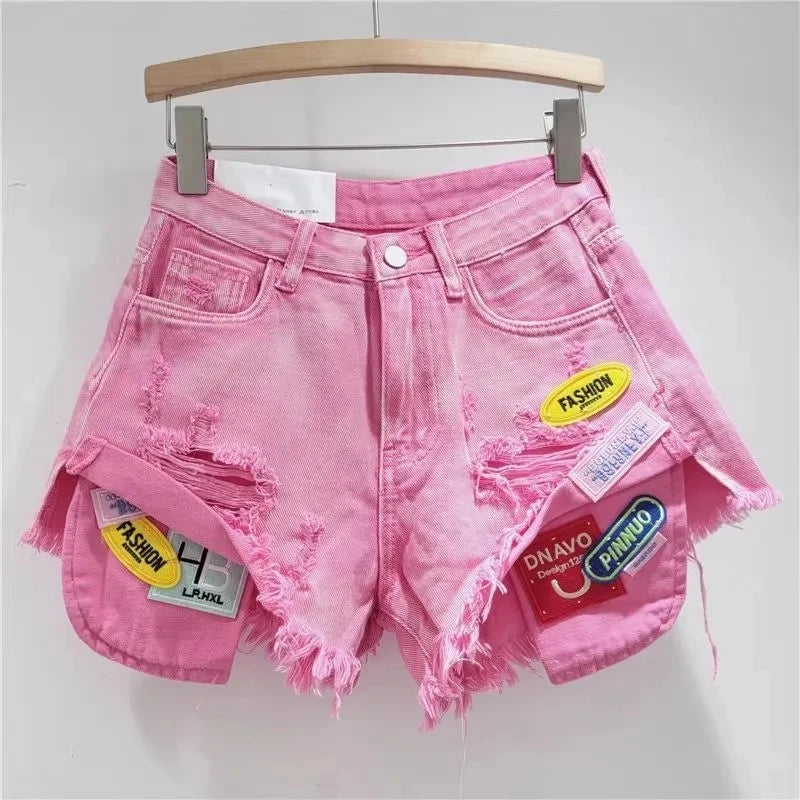 2026 Summer fringed Denim Hot pants Women's Streetwear Fashion Sexy Fringed Slimming Denim hot pants Personality Ripped Shorts
