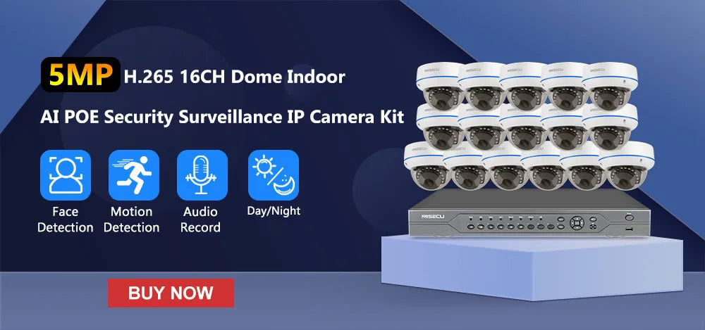 8CH 5MP POE Dome Security Camera System IP Camera Vandal-proof Indoor Home CCTV Video Record Surveillance Protection Kit