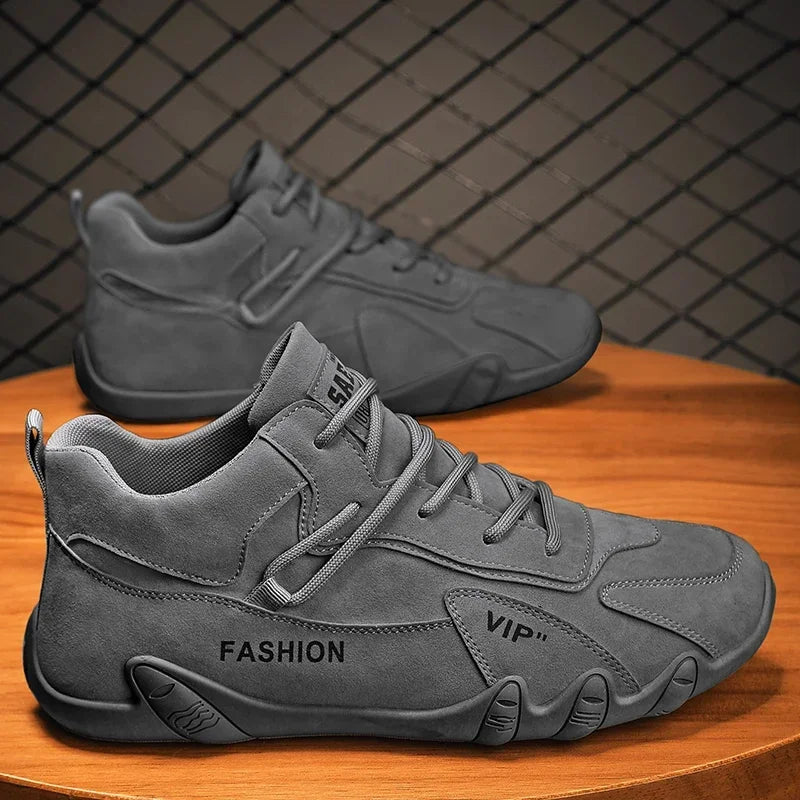 Waterproof Sneakers Lace Up Leather Casual Sneakers for Men Casual Motorcycle Shoes Waterproof Leather Ankle Boots for Men