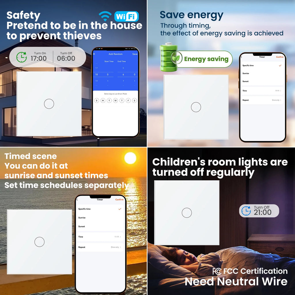 LOUYSGEN Wifi Smart Switch 1Gang 2Gang 3Gang Wall Light Switch Neutral Wire Glass Tuya APP Compatible Smart Life Alexa