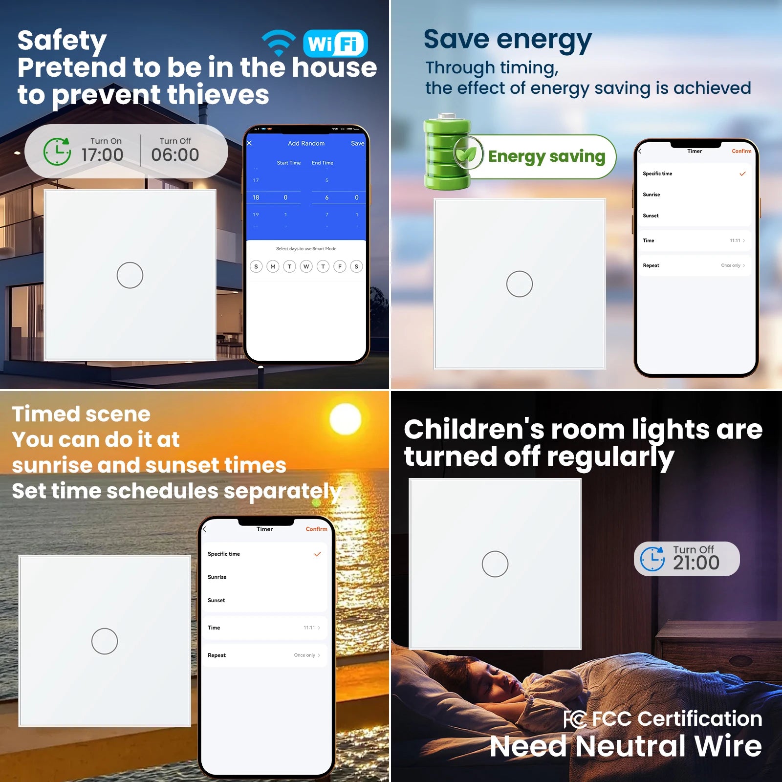 LOUYSGEN Wifi Smart Switch 1Gang 2Gang 3Gang Wall Light Switch Neutral Wire Glass Tuya APP Compatible Smart Life Alexa