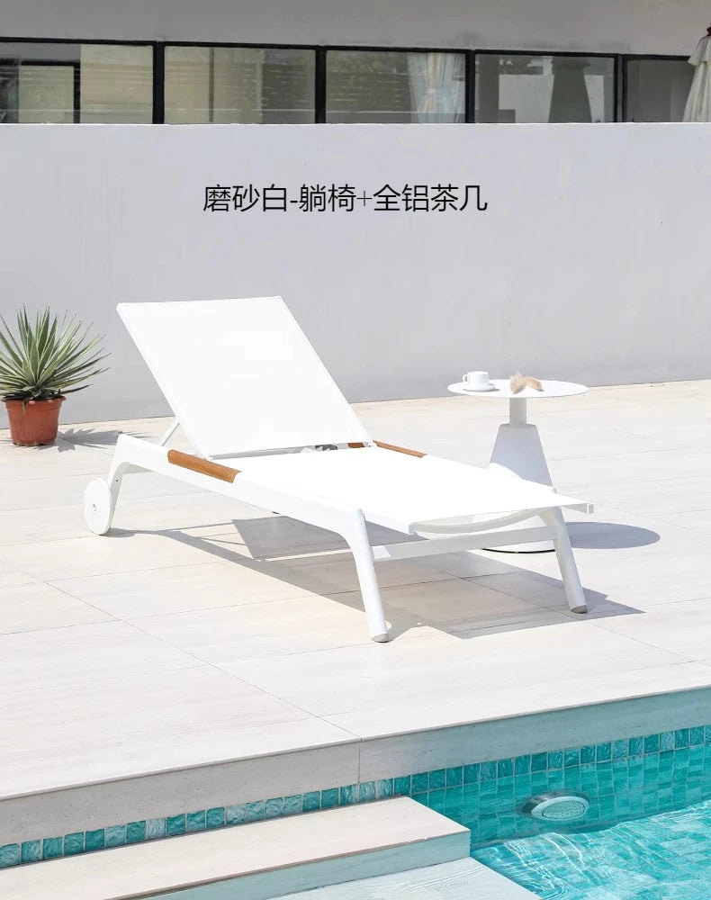 ZML Outdoor White Hotel Pool Sun Lounge Waterproof Seaside Beach Bed