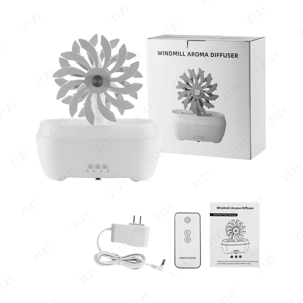 Creative Raindrop Windmill Essential Oil Diffuser Colorful Atmosphere Light Remote Control Humidification Aromatherapy Machine
