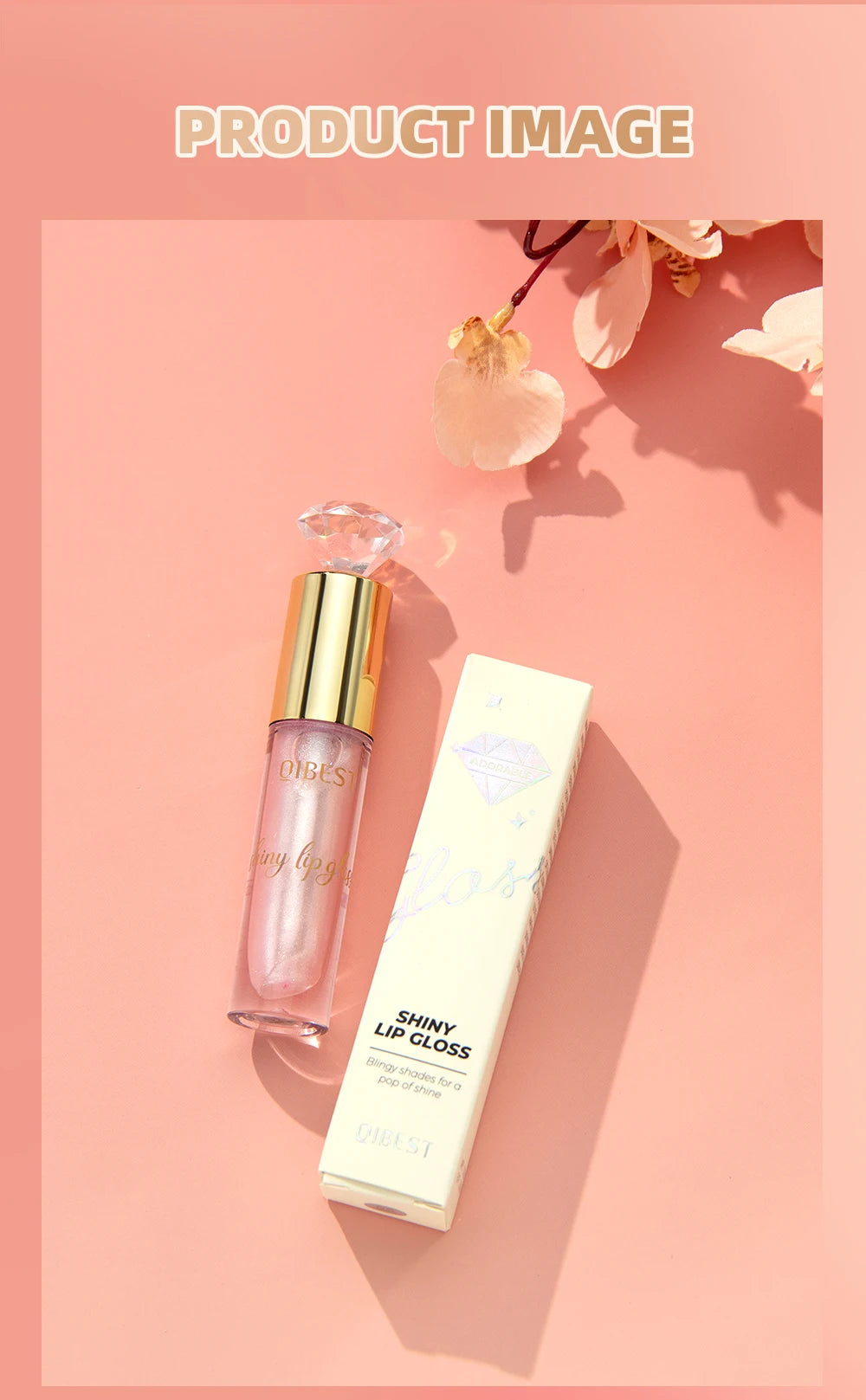 QIBEST Diamond Glitter Lipgloss Hydrating Lasting Pearlescent Metallic Liquid Lipstick Moisturizing Shiny Lip Glaze Cosmetics