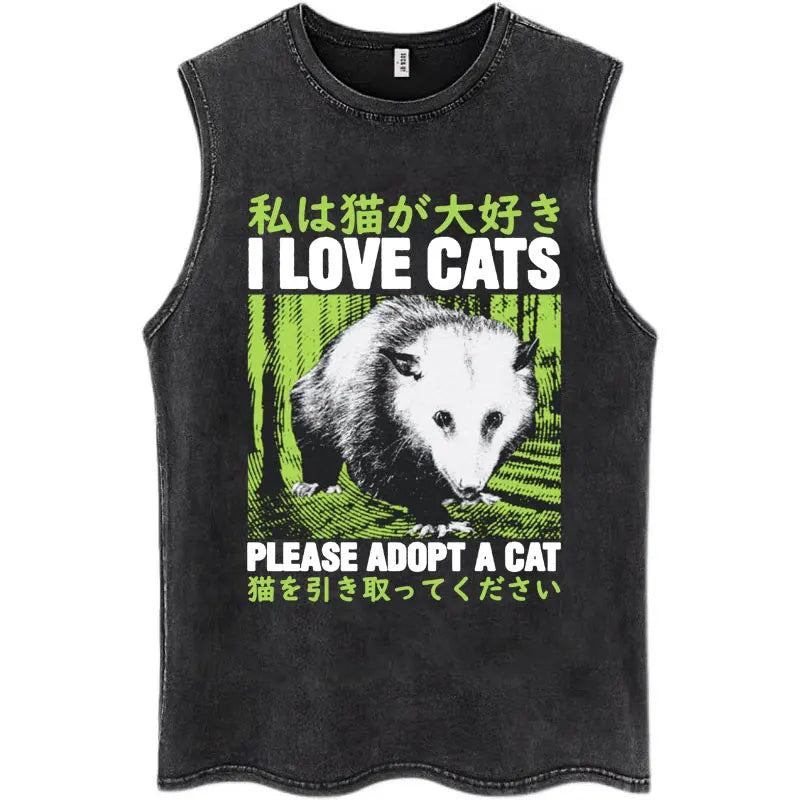 Japan I Alone Pigeon Vintage Washed Tank Top Men Women Personality O-Neck T-Shirt Casual Cotton Oversized Sleeveless Streetwear