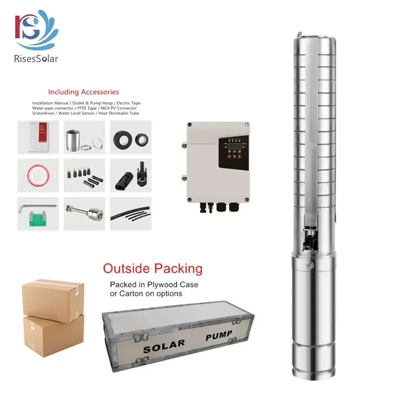 2026 Hot！ 1100W 4 Inch DC Solar Submersible Deep Well Pump 110V Solar Pumping System 304SS Solar Water Pump for Agriculture
