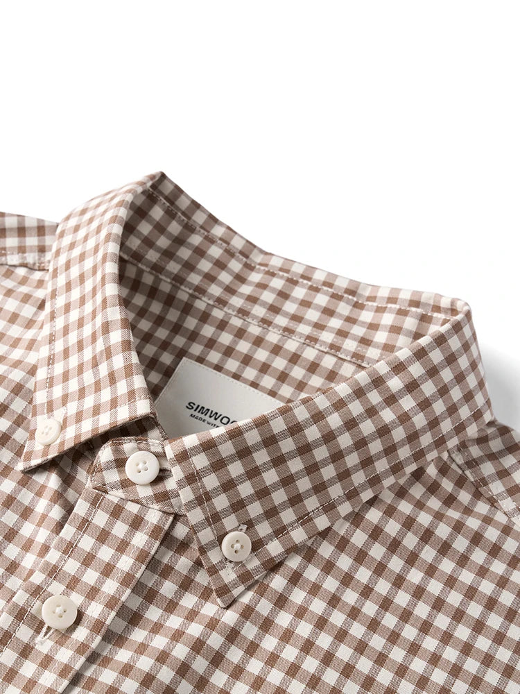 SIMWOOD 2026 Spring New Oversize 170gsm Liquid Ammonia Finish Fabric Shirts Men Checked Plaid Casual Shirts