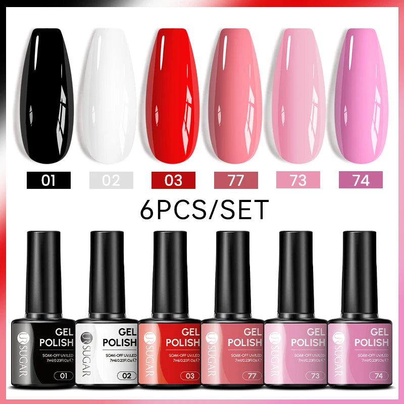 UR SUGAR 6Pcs/Set 7ML Gel DIY Nail Polish Autumn Semi Permanent Soak Off UV LED Gel Varnish Nail Art Design Manicure Kit