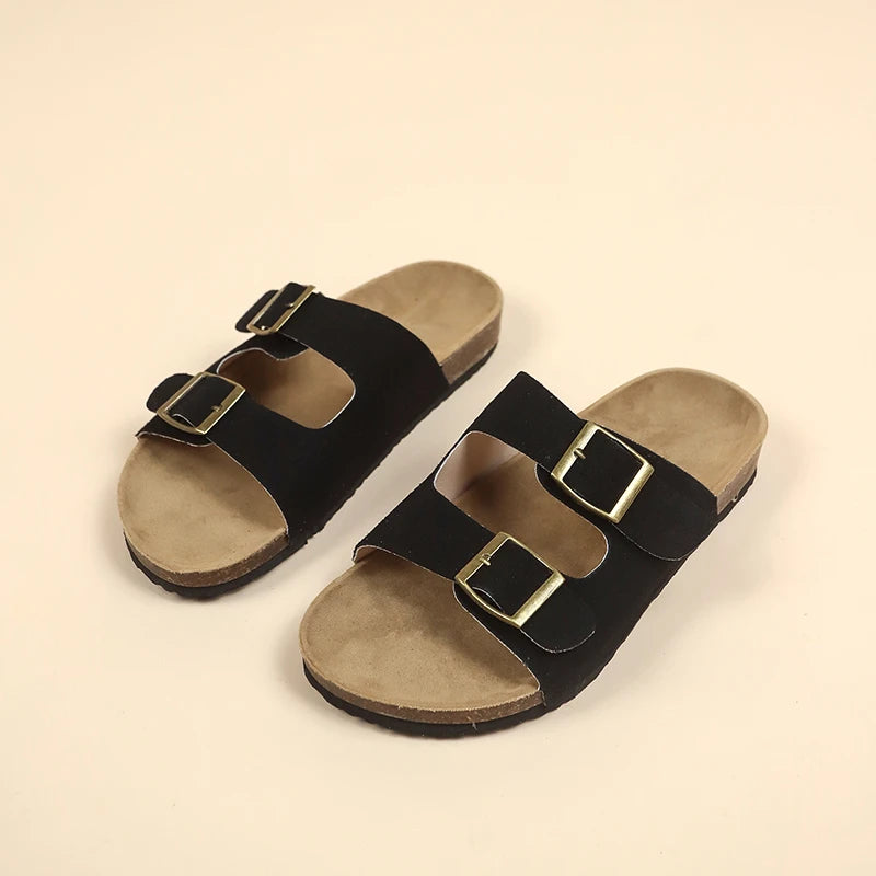 Women's Flat Outdoor Beach Casual Slippers Man Sliders Thick Sole Leather Cork Sole Sandals and Slippers