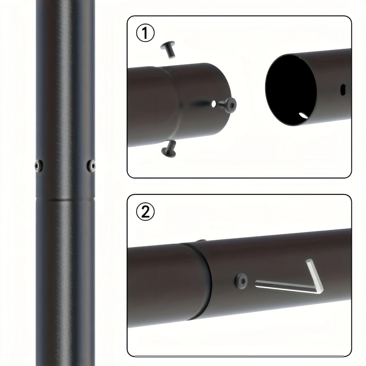 2.8m Black Solar Lamp Pole Set – Outdoor Split Design, Metal Iron Base
